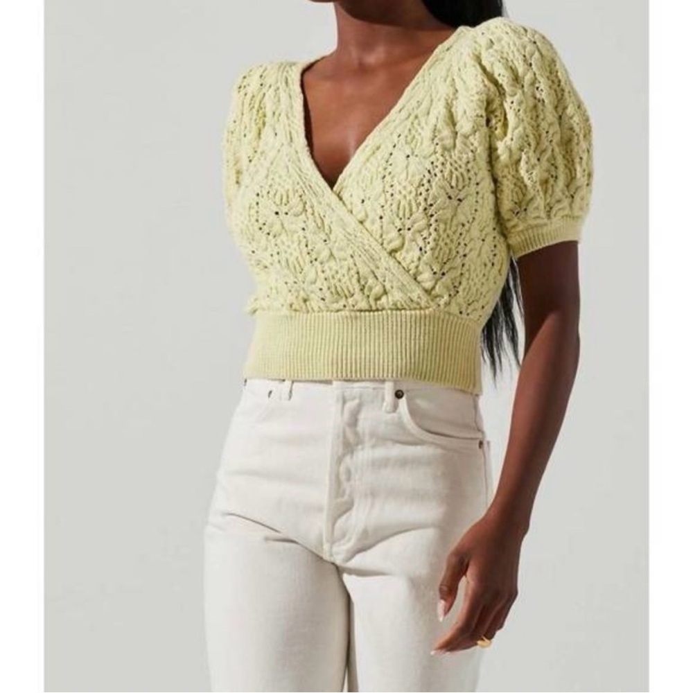 Astr the label elowen lime green knit wrapped cropped sweater M - Picture 2 of 6